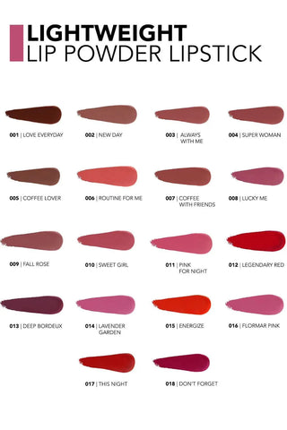 Flormar Lightweight Lip Powder Highly Pigmented & Ultra Light Lipstick with Matte Finish 3g - 012 Legendary Red - By Baano
