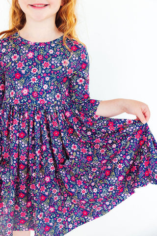 Flower Farm 3/4 Sleeve Pocket Twirl Dress