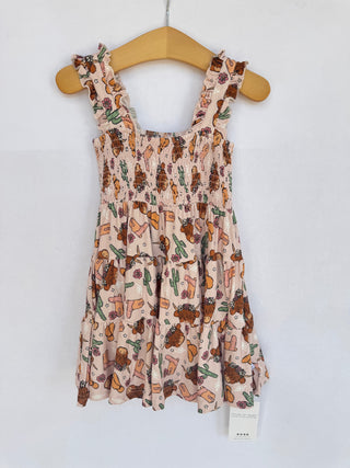 Pink Highland Cow Shirred Dress - By Baano