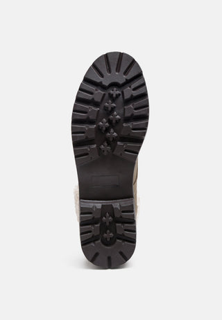 Fur Collared Biker Boots In Taupe