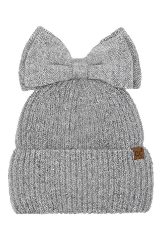 C.C Messy Bun Bow Beanie with Sequins Winter Hat