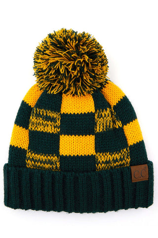 C.C Buffalo Check Beanie with Pom Hat