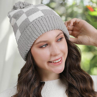 Checkered Beanie with Pom Pom