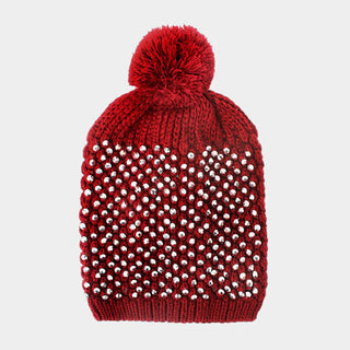 Studded Acrylic Pom Beanie