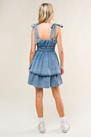 ALONG THE SHORELINE DENIM MINI DRESS - By Baano