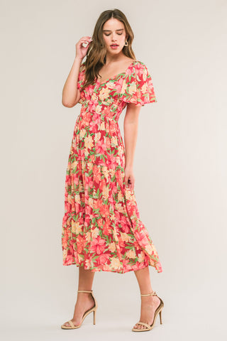 LOVE IS BLOOMING WOVEN MIDI DRESS - By Baano