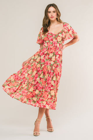 LOVE IS BLOOMING WOVEN MIDI DRESS - By Baano