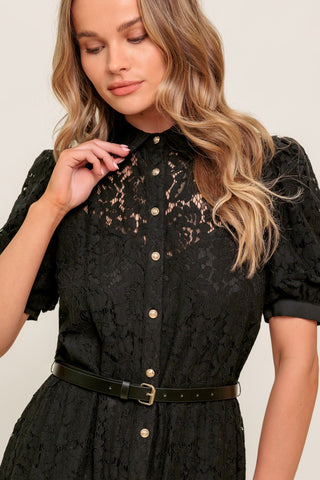 TIMID TO TENACIOUS WOVEN LACE SHIRT DRESS - By Baano