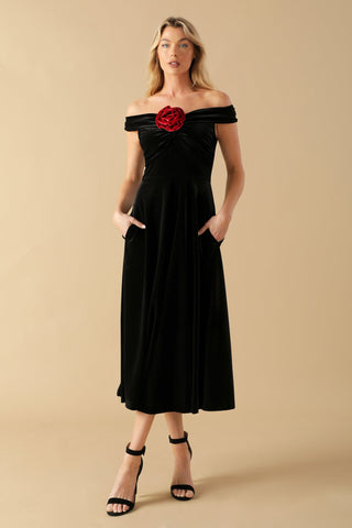 BE THERE FOR YOU VELVET MIDI DRESS - By Baano