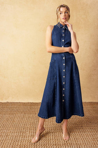 TIME FOR SOMETHING DENIM MIDI DRESS - By Baano