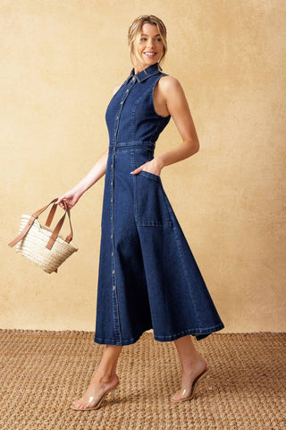TIME FOR SOMETHING DENIM MIDI DRESS - By Baano