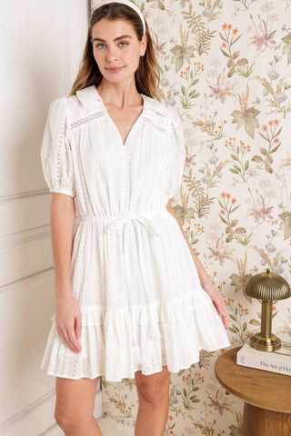 STARLIGHT SOIREE WOVEN EYELET MINI DRESS - By Baano