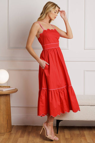 RUSTIC DREAM RED WOVEN MIDI DRESS - By Baano