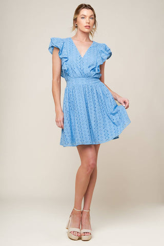 KEEP ME CLOSE POWDER BLUE WOVEN MINI DRESS - By Baano