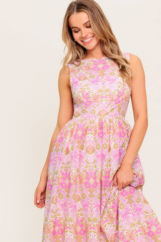 UNDER THE SUN PINK WOVEN MIDI DRESS - By Baano