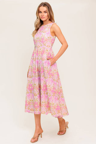 UNDER THE SUN PINK WOVEN MIDI DRESS - By Baano