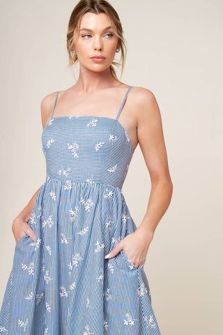 LAYTON IVORY BLUE WOVEN MIDI DRESS - By Baano