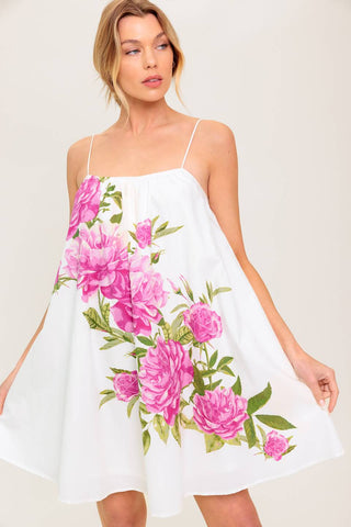 GARDEN WHISPERS PINK FLORAL WOVEN MINI DRESS - By Baano