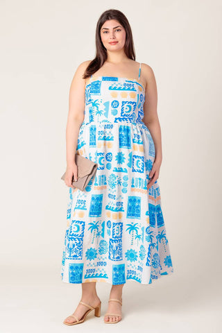 FLOWER GIRL BLUE WOVEN MIDI DRESS - By Baano