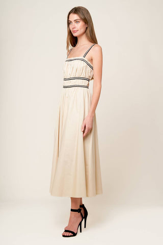 TERRIFIC TIMING CREAM WOVEN MIDI DRESS - By Baano