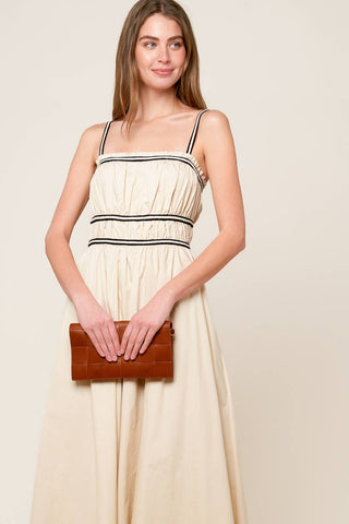 TERRIFIC TIMING CREAM WOVEN MIDI DRESS - By Baano