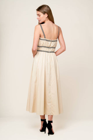 TERRIFIC TIMING CREAM WOVEN MIDI DRESS - By Baano