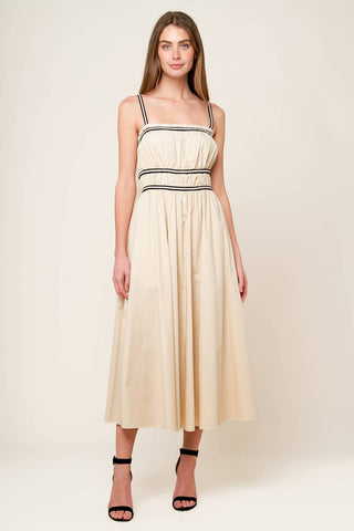 TERRIFIC TIMING CREAM WOVEN MIDI DRESS - By Baano