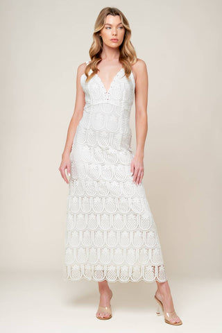 LOVING MENTALITY WHITE WOVEN LACE MIDI DRESS - By Baano