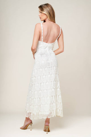 LOVING MENTALITY WHITE WOVEN LACE MIDI DRESS - By Baano