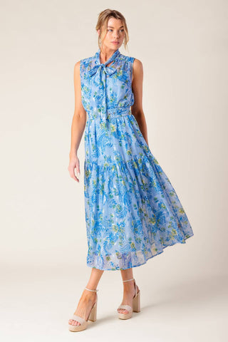 EVER AFTER POWER BLUE WOVEN MIDI DRESS - By Baano