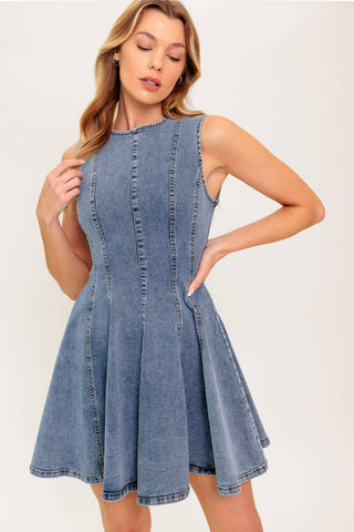 CAUGHT IN A MOMENT DENIM MINI DRESS - By Baano