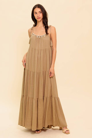 WORLD OF POSSIBLILITIES TAUPE WOVEN MAXI DRESS - By Baano