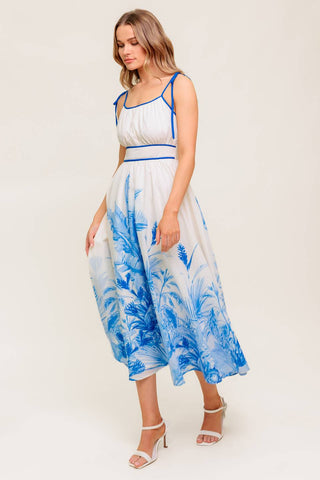 GARDEN BREEZE BLUE WOVEN MIDI DRESS - By Baano