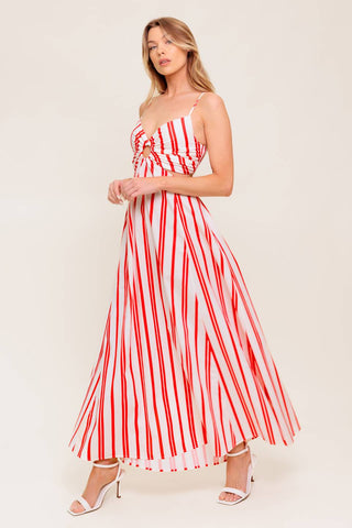 DREAM PETALS RED STRIPE WOVEN ANKLE DRESS - By Baano