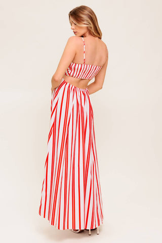 DREAM PETALS RED STRIPE WOVEN ANKLE DRESS - By Baano