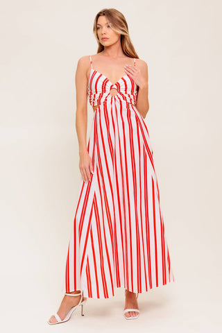 DREAM PETALS RED STRIPE WOVEN ANKLE DRESS - By Baano