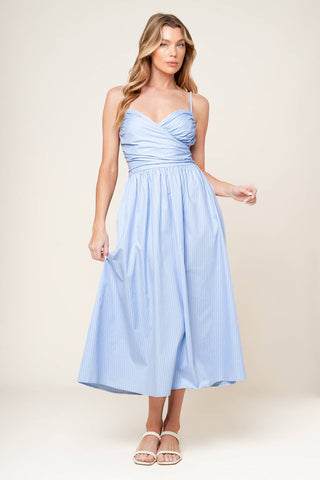 SUMMER INVITE PASTEL BLUE WOVEN MIDI DRESS - By Baano