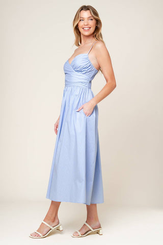 SUMMER INVITE PASTEL BLUE WOVEN MIDI DRESS - By Baano