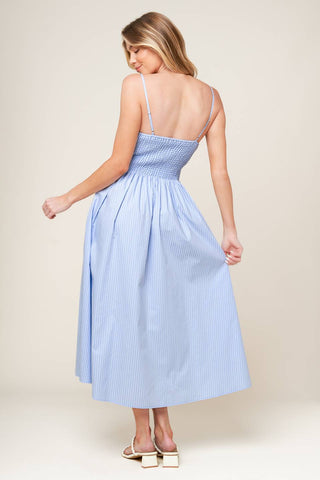 SUMMER INVITE PASTEL BLUE WOVEN MIDI DRESS - By Baano