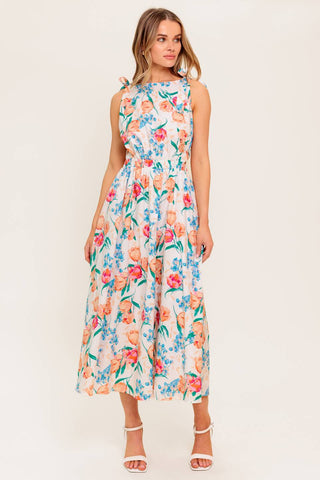 WHISPERING FLORA WOVEN MIDI DRESS - By Baano