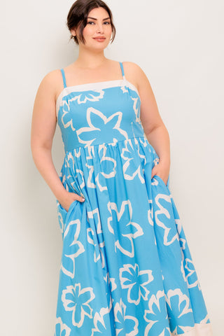 SERENE PETALS BLUE WOVEN MIDI DRESS - By Baano