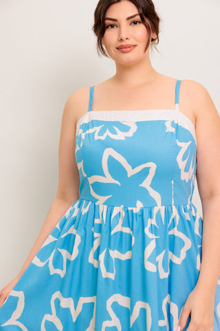 SERENE PETALS BLUE WOVEN MIDI DRESS - By Baano