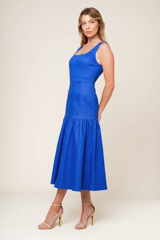 PLEASANT DREAMS BLUE WOVEN MIDI DRESS - By Baano