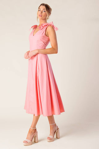 ON THE RIGHT TRACK PEACH WOVEN MIDI DRESS - By Baano