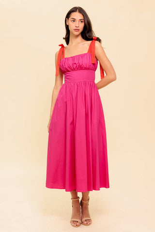 EVENING DELIGHTS FUCHSIA WOVEN MIDI DRESS - By Baano