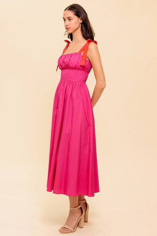 EVENING DELIGHTS FUCHSIA WOVEN MIDI DRESS - By Baano