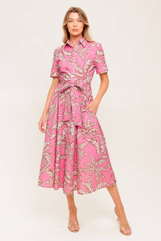 SWEET CAMELLIA PINK WOVEN MIDI DRESS - By Baano