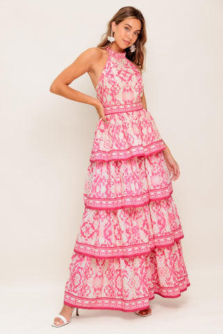BLUSHING BLOSSOM FUCHSIA WOVEN MAXI DRESS - By Baano