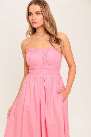HONEY SUNSET PINK WOVEN MIDI DRESS - By Baano