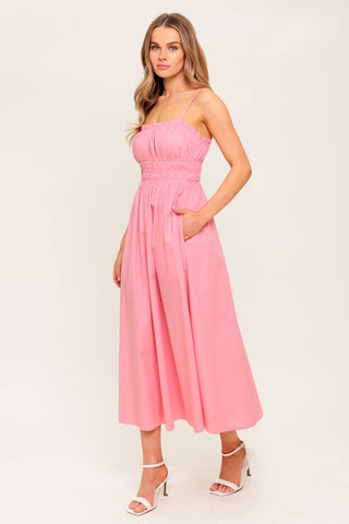 HONEY SUNSET PINK WOVEN MIDI DRESS - By Baano